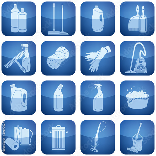 Cobalt Square 2D Icons Set  Cleaning