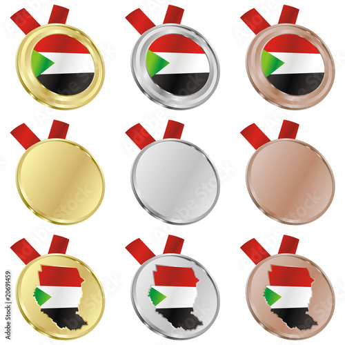 fully editable sudan vector flag in medal shapes