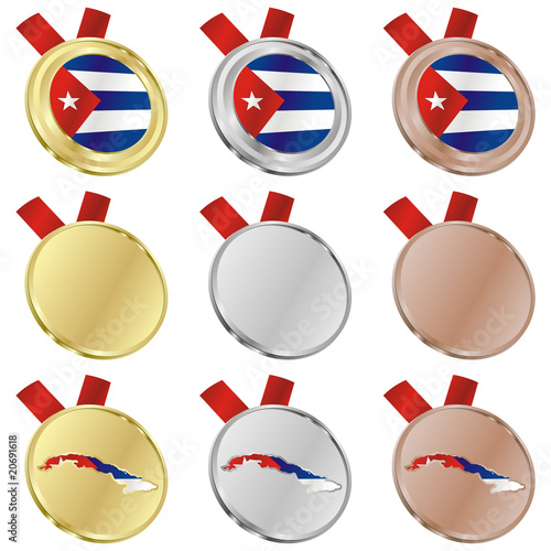 fully editable cuba vector flag in medal shapes