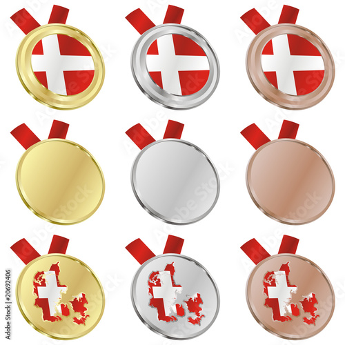 fully editable denmark vector flag in medal shapes