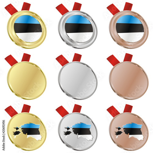 fully editable estonia vector flag in medal shapes