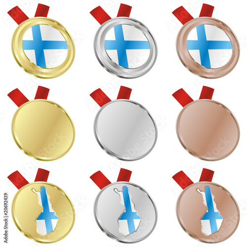 fully editable finland vector flag in medal shapes