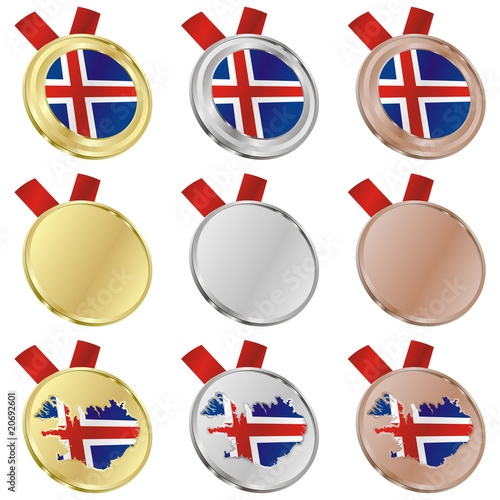 fully editable iceland vector flag in medal shapes