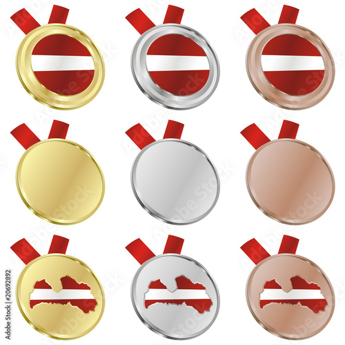 fully editable latvia vector flag in medal shapes