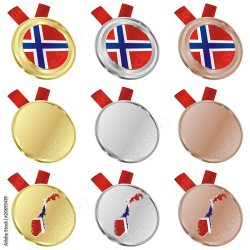 fully editable norway vector flag in medal shapes