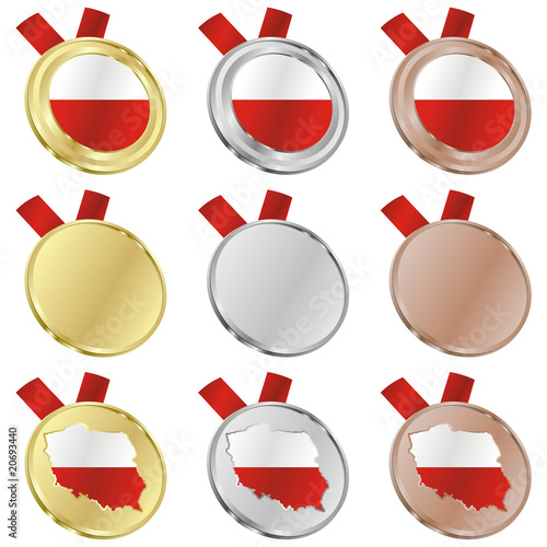 fully editable poland vector flag in medal shapes