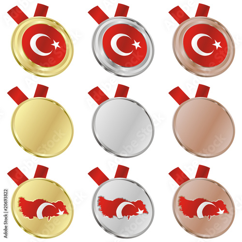 fully editable turkey vector flag in medal shapes