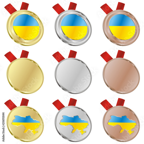 fully editable ukraine vector flag in medal shapes