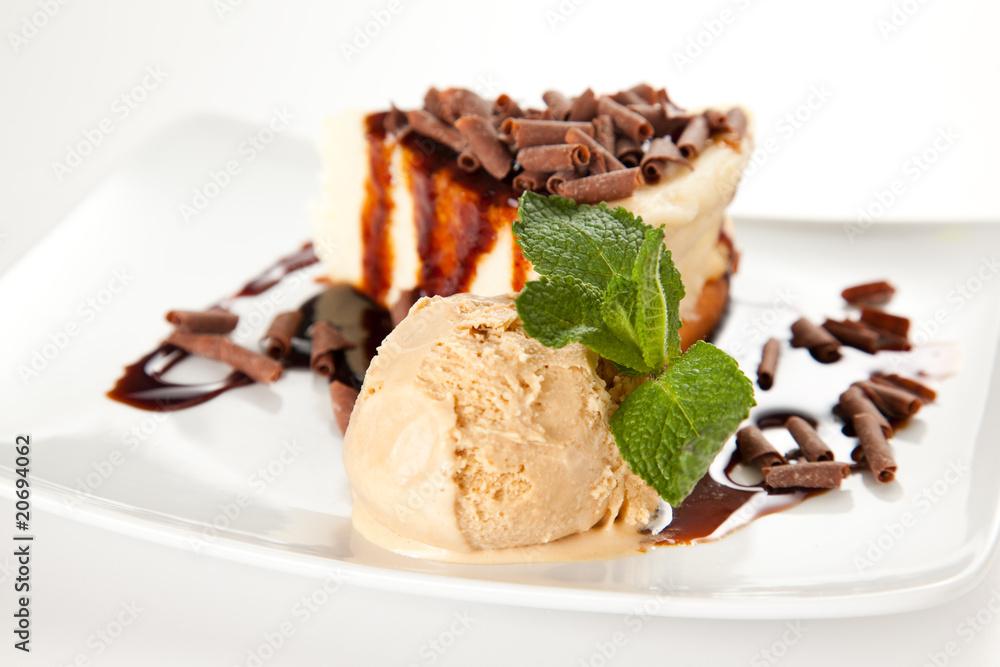 cheesecake with ice cream and chocolate cheesecake with ice cream and chocolate