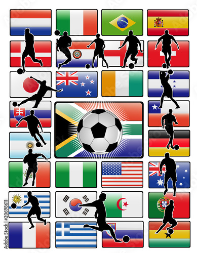 jugadores de futbol sobre las banderas del mundial en vector