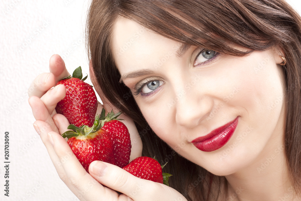 woman with strawberry woman with strawberry