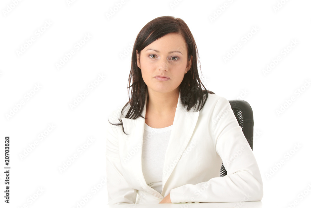 Closeup portrait of woman sitting at the desk Closeup portrait of woman sitting at the desk