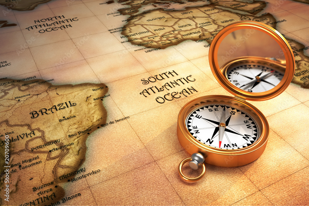 Compass and old map Compass and old map