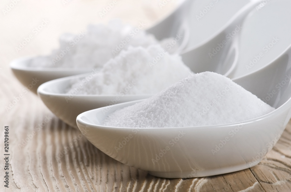 three spoons with difrent salt three spoons with difrent salt