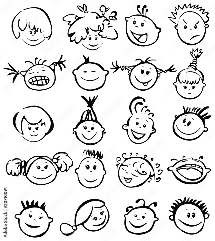 Silhouettes of kid faces. Stock Vector | Adobe Stock