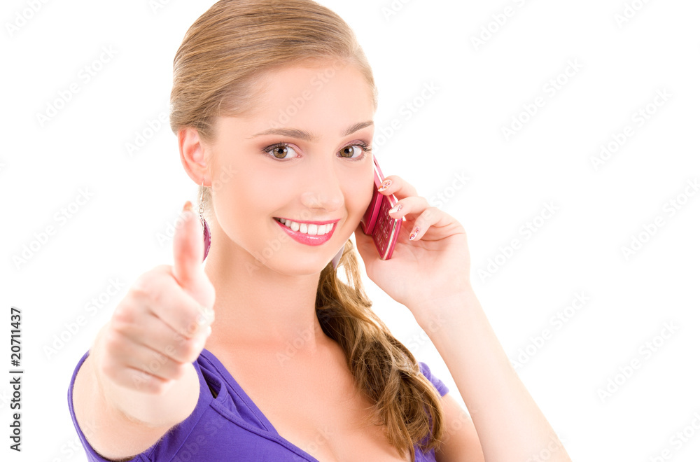 happy girl with pink phone happy girl with pink phone
