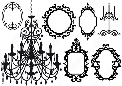 old chandelier and picture frames