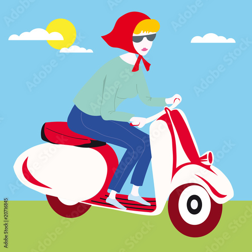 Sweet Girl Scooter vector illustration cartoon