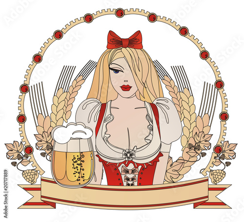 The girl with the big beer mug. Retro-style