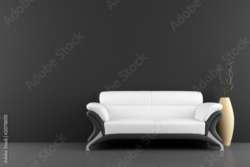 white sofa and vase with dry wood in front of black wall © Tiler84