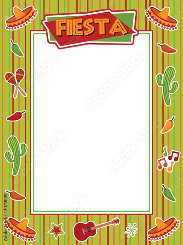 Mexican fiesta frame decoration vector card with clipart and copy space