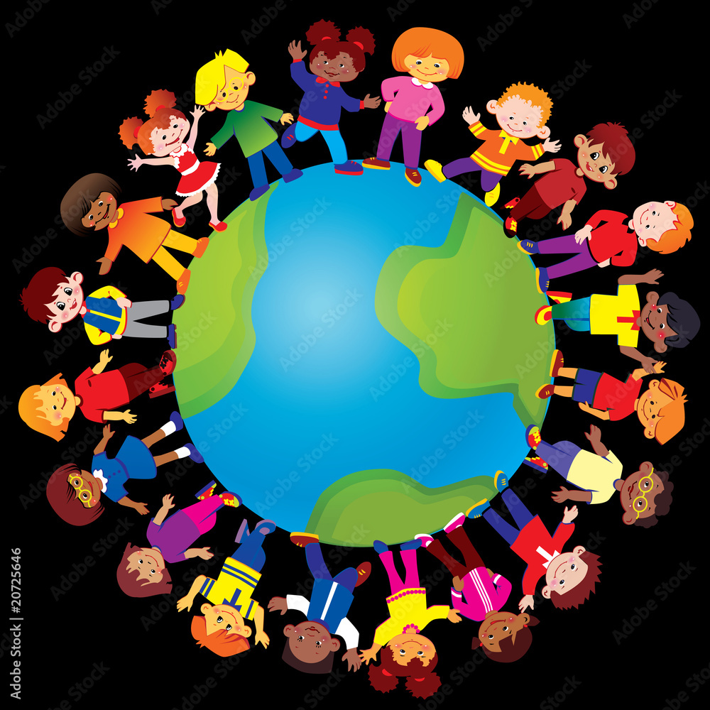 Naklejka premium Happy kids play together around the world.