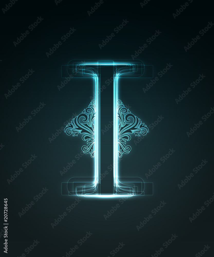 Glowing font. Shiny letter I Glowing font. Shiny letter I