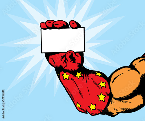 superhero hand holding card