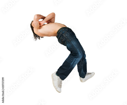 Parkour performer on white background