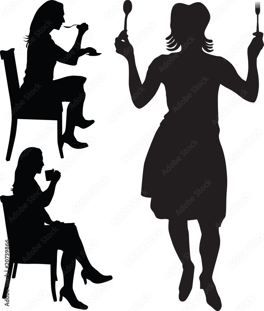 woman eat and drink silhouette vector
