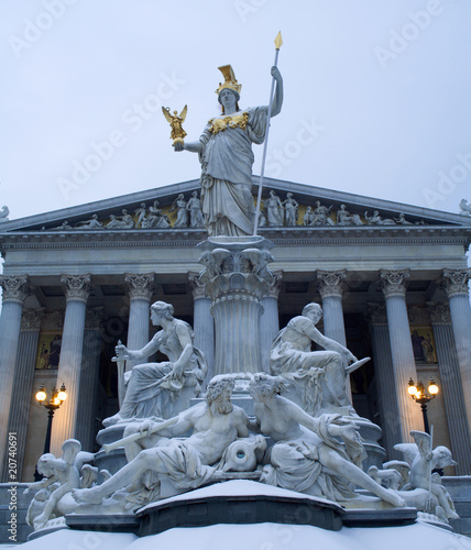 Photography Vienna - parliament and Athena fountain in winter mornig