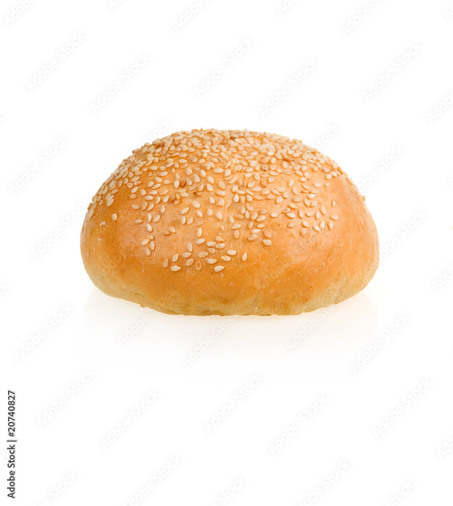 Baked Bun with Sesame Isolated on White