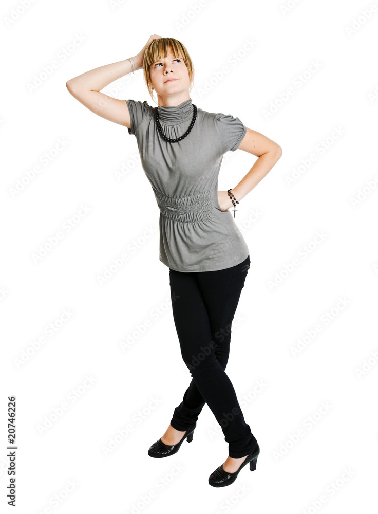 Fototapeta premium Young woman on white background