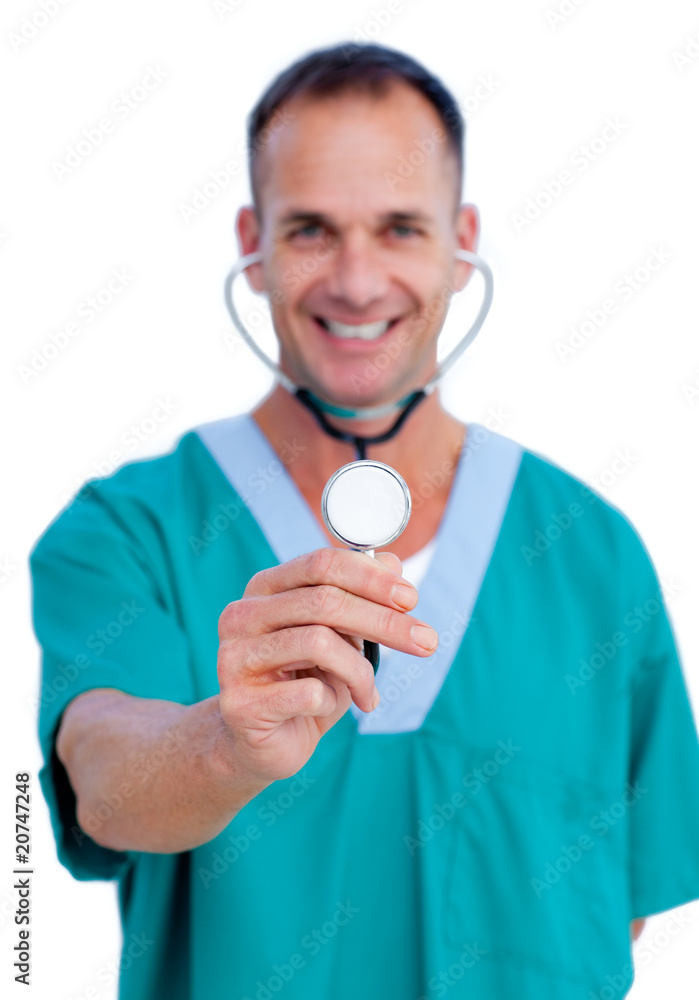 Portrait of a charming male doctor holding a stethoscope Portrait of a charming male doctor holding a stethoscope