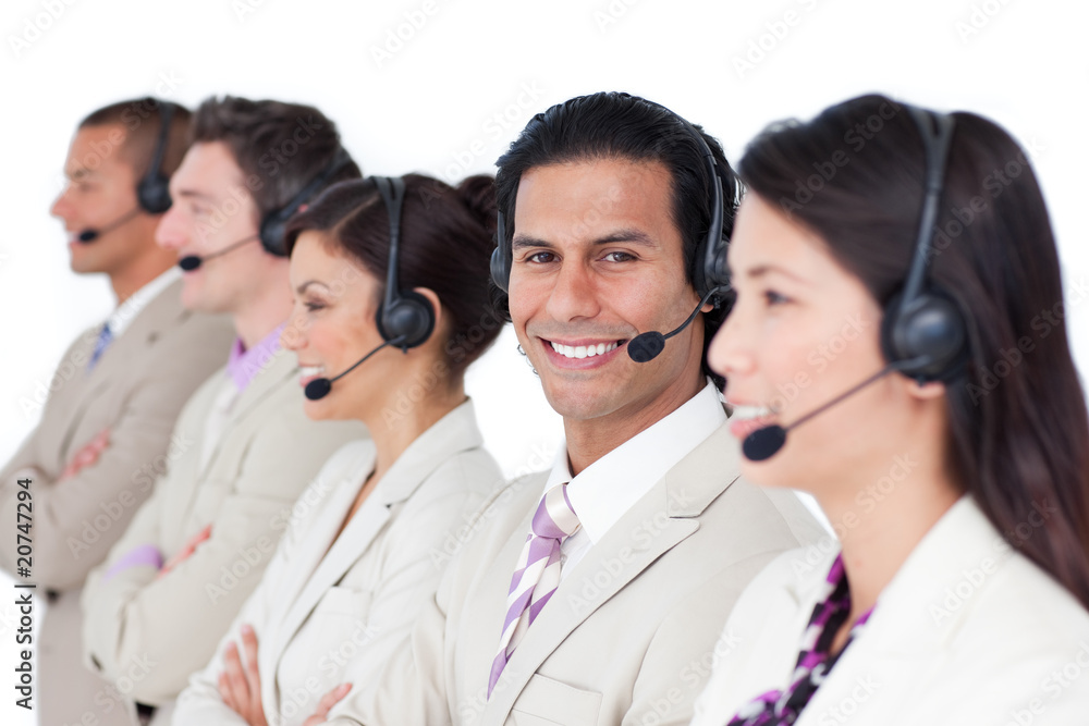 Latin customer agent and his team lining up Latin customer agent and his team lining up