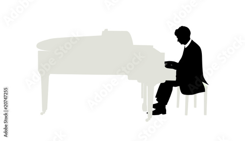 Vector illustration of pianist plays on grand piano