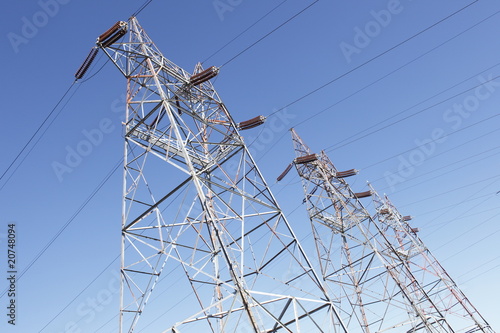 Power lines on a tower.