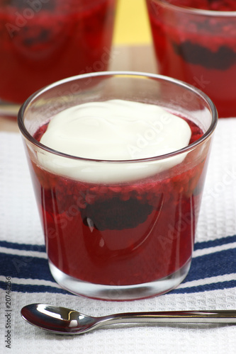 fruit jelly with cream in a glass