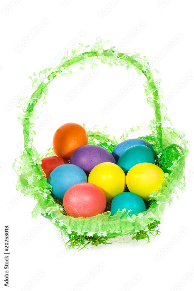 Naklejka premium Easter basket with eggs colorful eggs