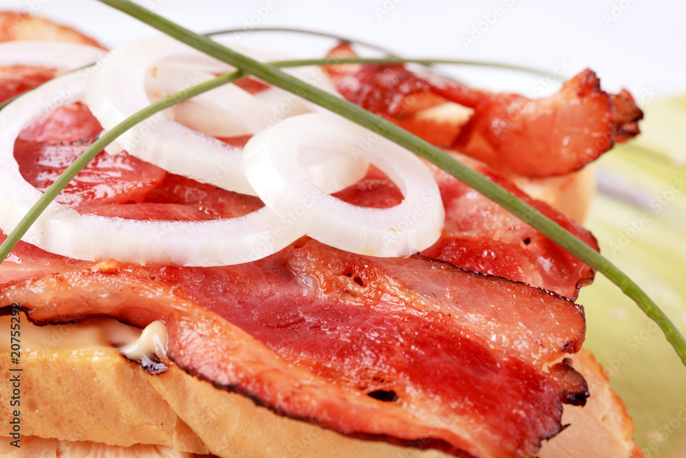 Rashers of tasty bacon on bread Rashers of tasty bacon on bread