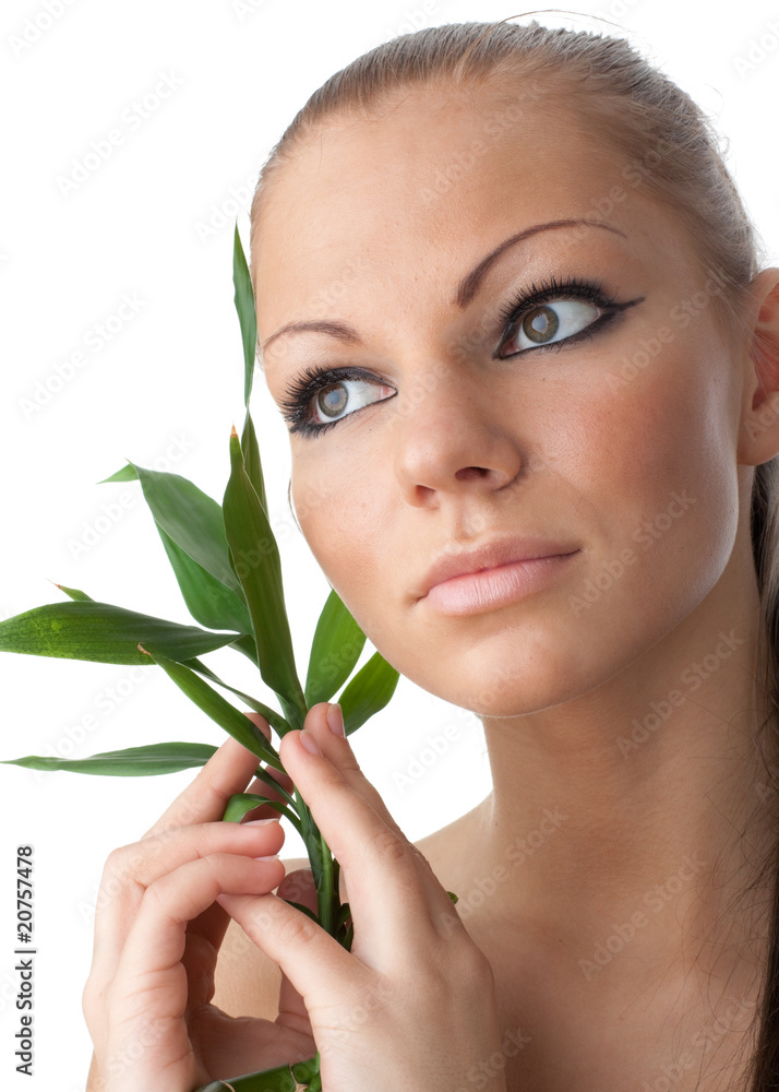 Girl with bamboo branch Girl with bamboo branch