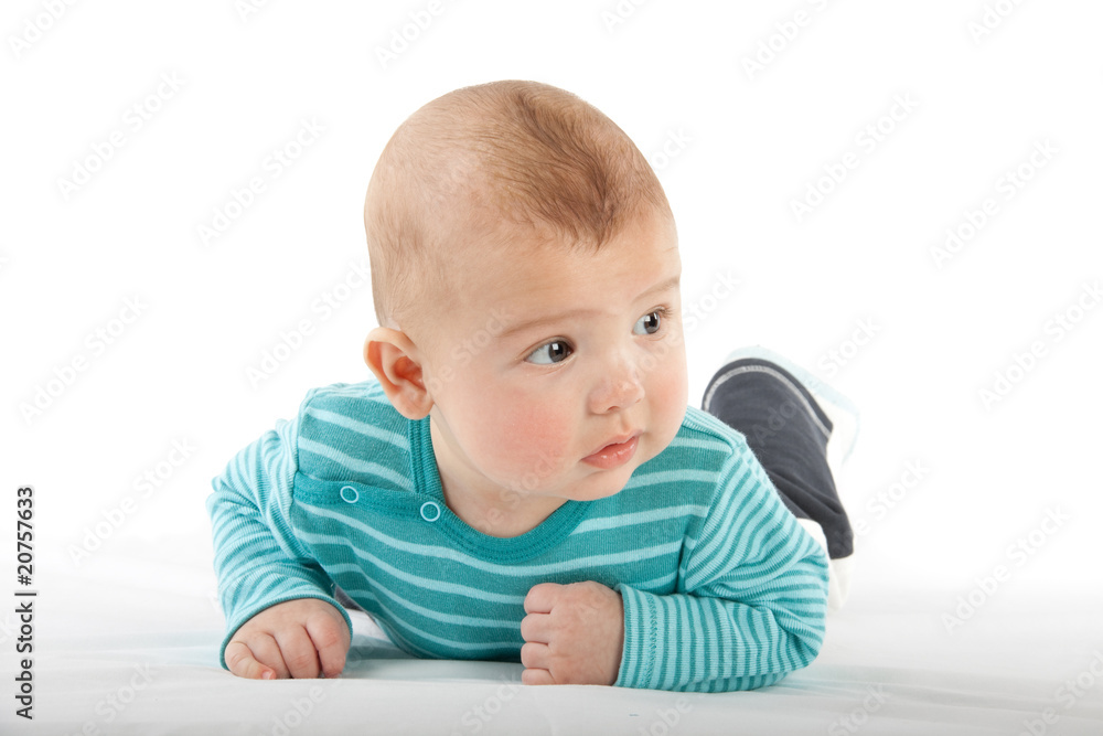 Small child in striped rompers Small child in striped rompers