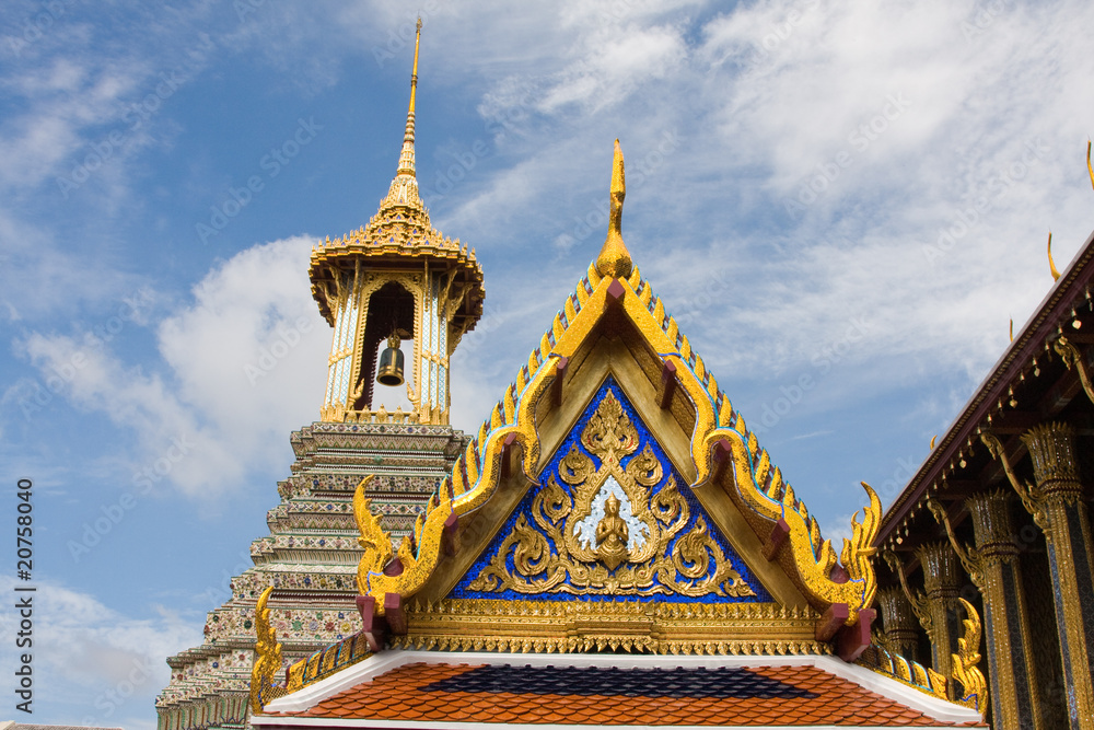 Grand Palace show temple roof and gold pagoda Bangkok Thailand