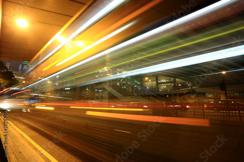 fast moving bus at night in Hong Kong
