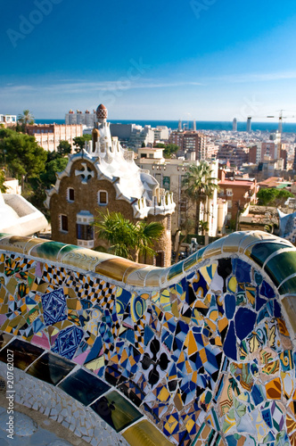 mosaic bench in Park Guell in Barcelona