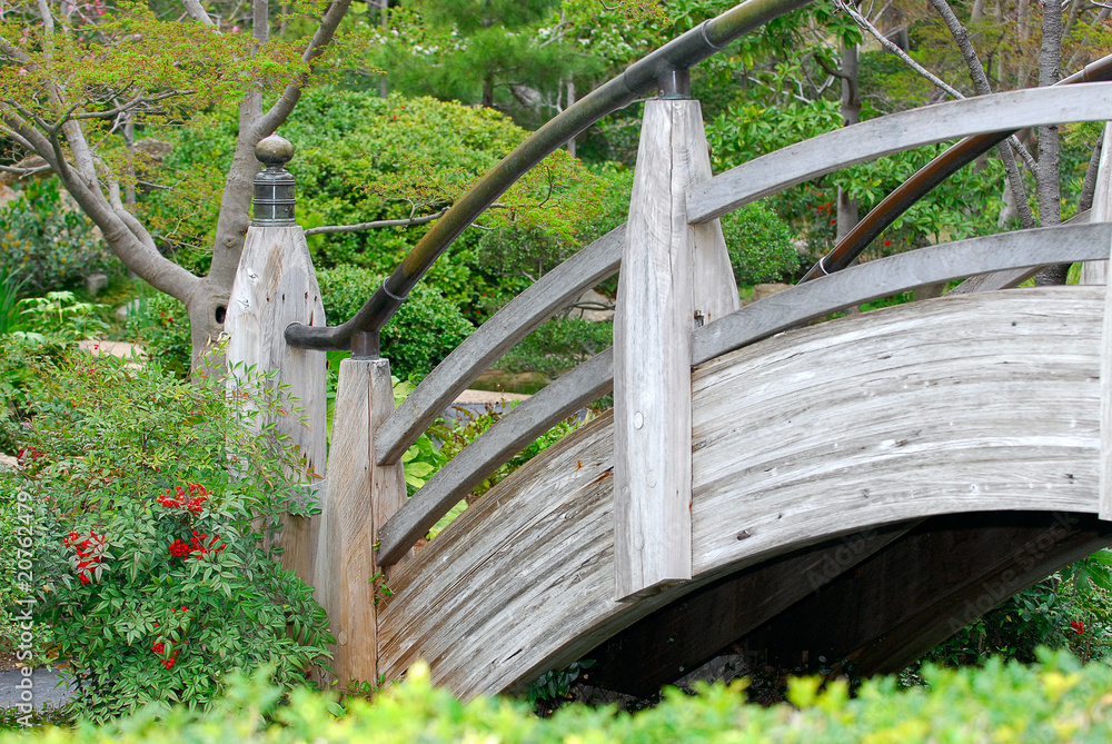 Wooden bridge in a Japanese garden