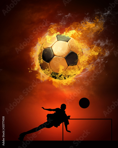 Hot soccer ball on the speed in fires flame © Andrii IURLOV
