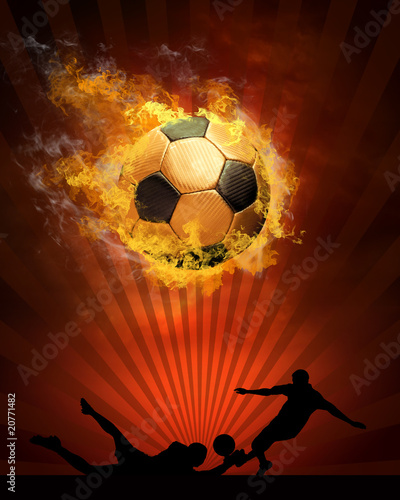 Hot soccer ball on the speed in fires flame photo