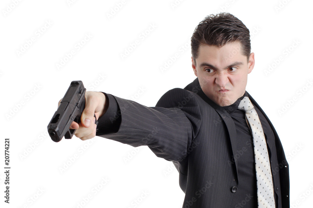 Angry person with a gun isolated on white background Angry person with a gun isolated on white background
