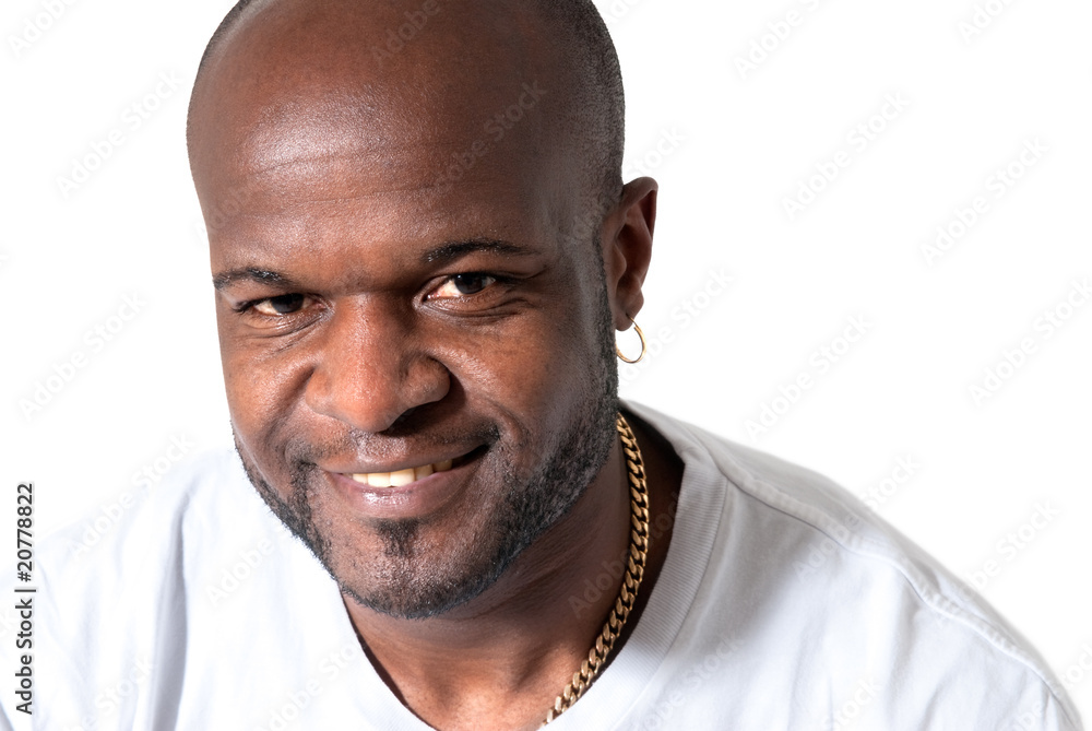 Black men smiling on white background. Black men smiling on white background.